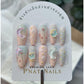 A279 The new luxurious graffiti-style nails with crescent moon design, adorned with three-dimensional butterflies, showing gentleness, all handmade press on nails