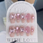 A022  2024 French Bestseller Premium Rhinestone Heart Bow Cute Fairy Medium Handmade Press-On Nails Removable