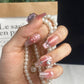 A038   Aurora Soft Pink High-End Rhinestone Heart Hand-Painted Whitening Medium Coffin Handmade Press-On Nails