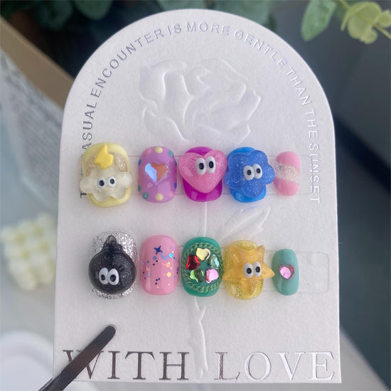 A014   New Bestseller Handmade Cute Cartoon Candy Color Dopamine Premium Short Press-On Nail