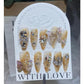 A166 High-end French style, rhinestone-studded, butterfly decorations, whitens, pure handcrafted wearable press-on nails.