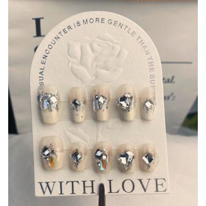 A150 New French-style upscale design, embellished with gems for a fairer look, handmade press-on nails.