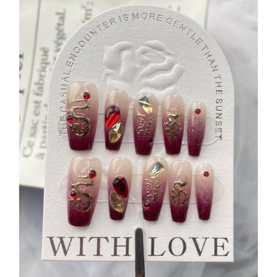 A249 The new dragon year deep red nail art with rhinestones, showing white, pure hand-made-2.4CM