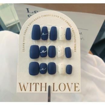 A155 New retro style, matte blue texture, premium and delicate, purely handmade press on nails.