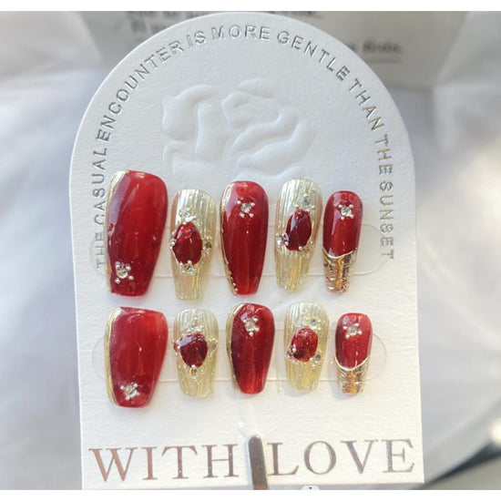 A197 New model French high sense, with diamonds, red,  blue,pure handcrafted nail art.