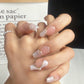 A030   High-End Tender Skin Color Lady Temperament Whitening Hand-Painted Van Gogh White Cloud Short Press-On Nails