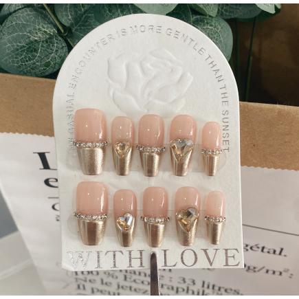 A131"New trendy heart-shaped diamond, premium, whitening, nude color handcrafted nails."