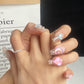 A034   New High-End Beautiful Girl Cute Star Moon Pearl Ice Transparent Medium Coffin Handmade Press-On Nails Removable