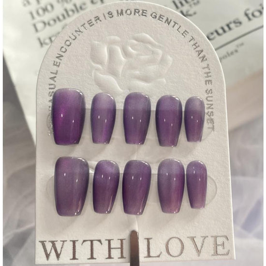 A214 New purple cat-eye, mixed colors, pure handmade press on nails