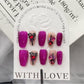 A219 New dragon fruit color, enhances complexion, cat-eye with diamonds,handmade press on nails