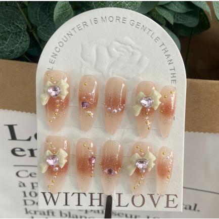 A123 New soft-styled high-end luxurious shiny diamond and pearl handcrafted press-on nails that enhance elegance