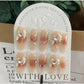 A123 New soft-styled high-end luxurious shiny diamond and pearl handcrafted press-on nails that enhance elegance